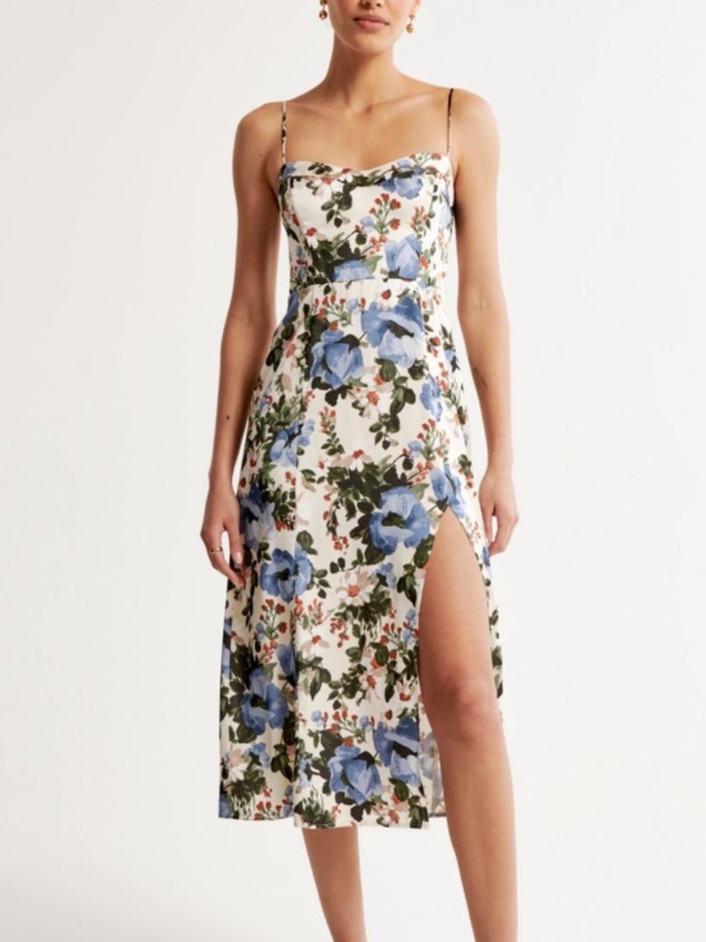 Abercrombie and Fitch Camille Satin Midi Dress in Floral Print